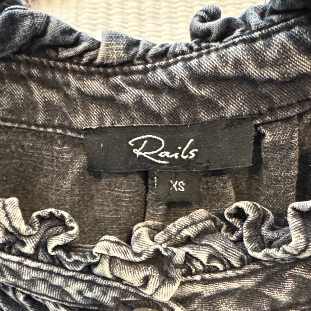 Rails Washed Black Ruffled Yoke Button-Down Blouse - Picture 2 of 5
